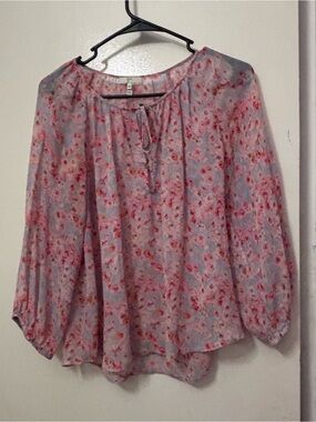 Joie Pink silk Floral Tie-Neck Peasant Blouse